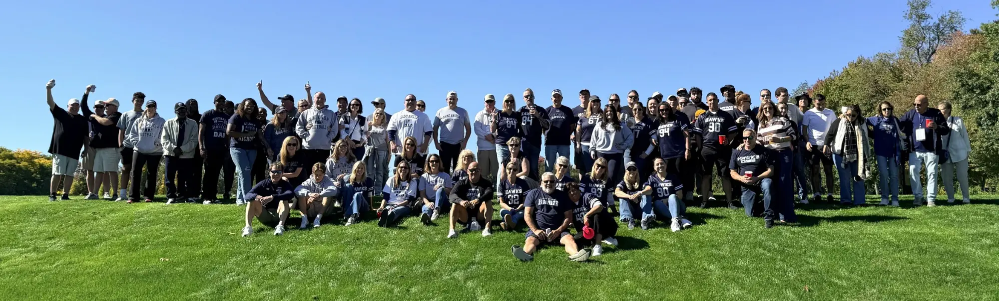 Saint Anselm football families gathered together during Family Weekend